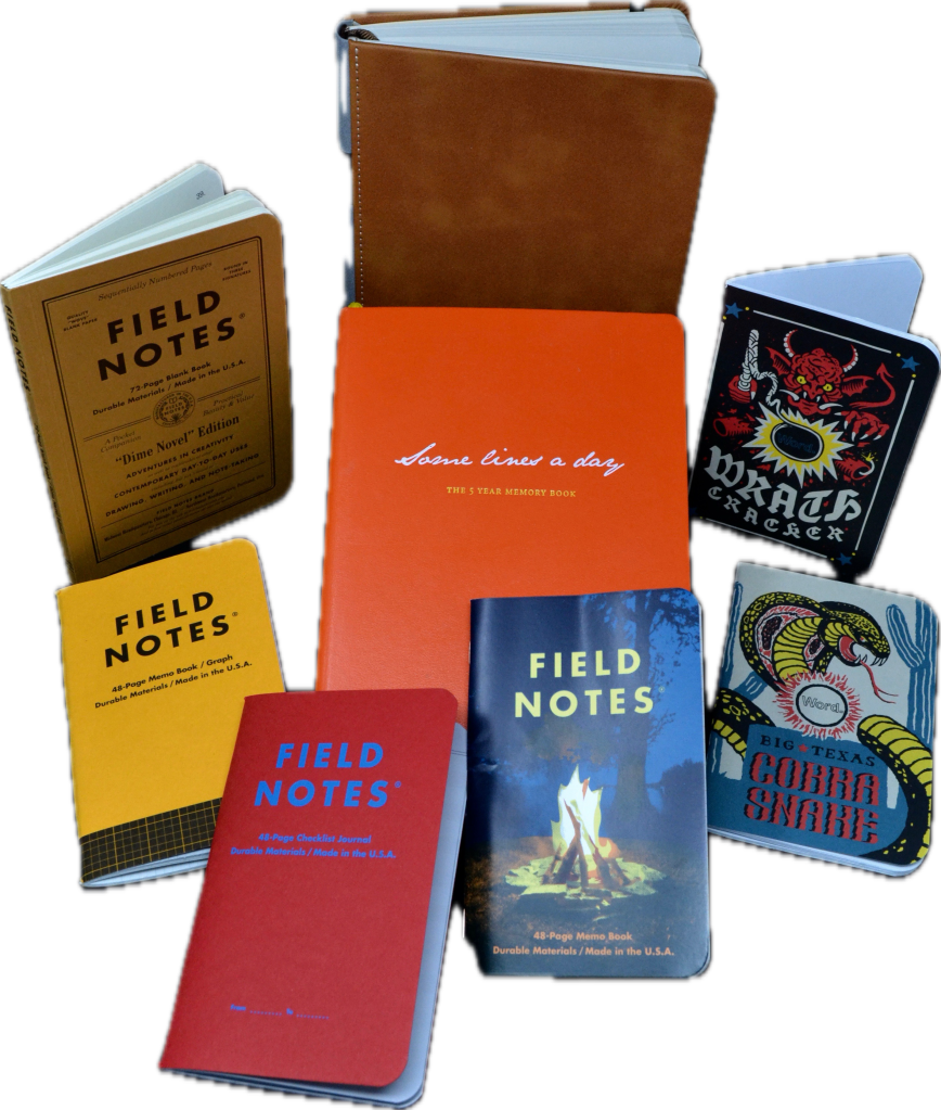 Photo is of my personal field notes notebooks from my collection.